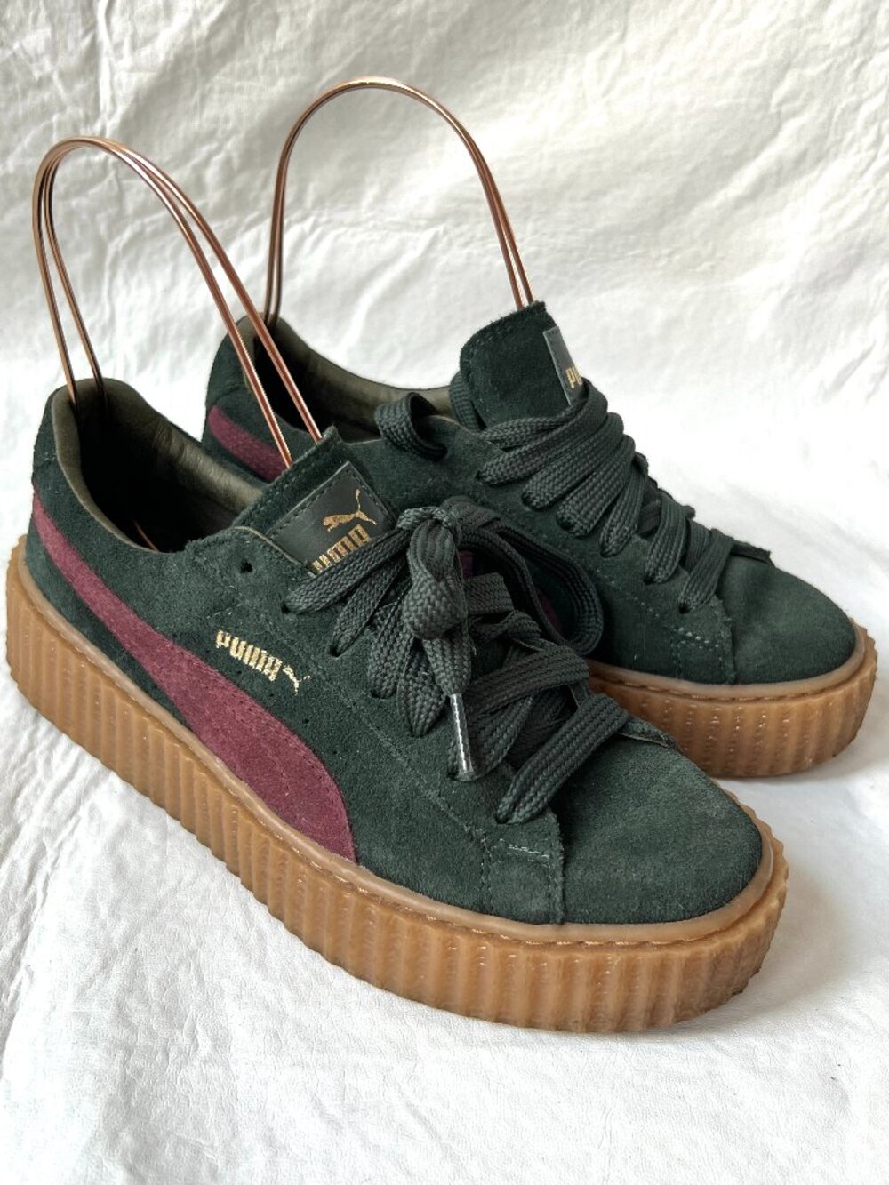 Puma x Fenty Rihanna suede creepers womens 8 dark green suede platform sneaker